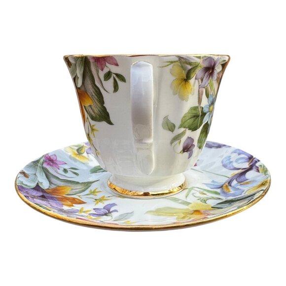 Duchess Fine Bone China Floral Teacup & Saucer Set Gold Trim Made In England Vtg - Picture 5 of 14